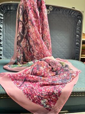 Japan cherry blossoms Kyoto Pink Floral Printed Large Chiffon Scarf